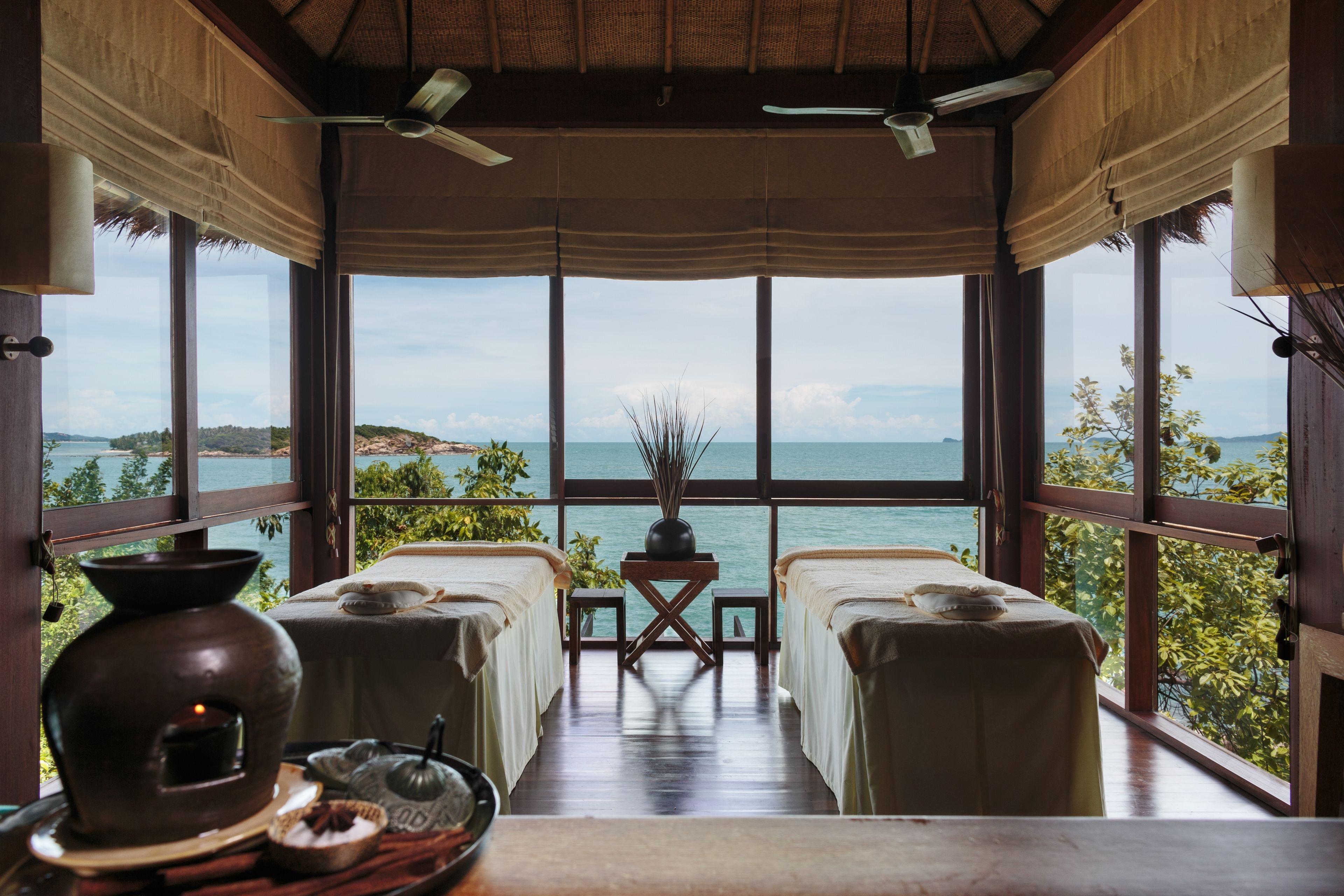 Open-air spa pavilion overlooking the sea on Koh Samui